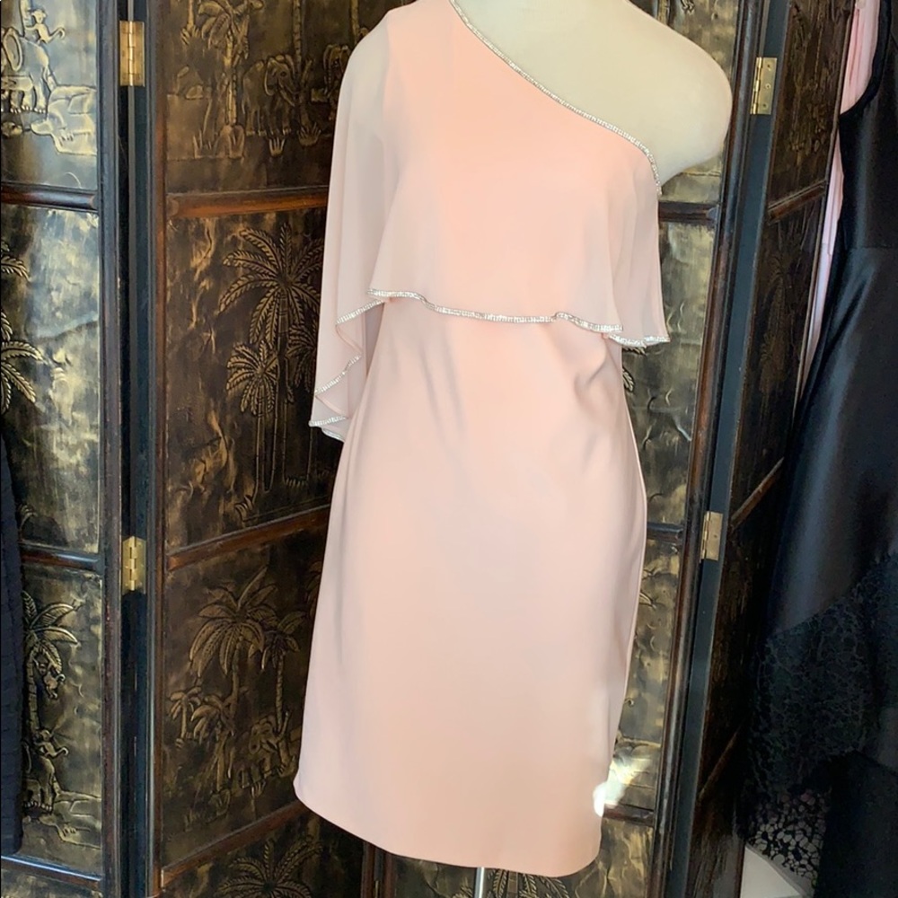 Frank Lyman one shoulder PEACH cocktail dress